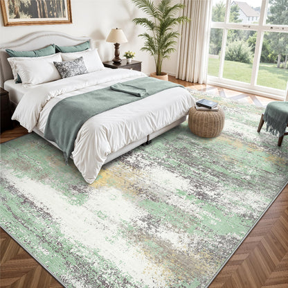 Yarooge 8x10 Area Rugs, Abstract Modern Ultra Soft Washable Rug, Non Slip Carpet with Rubber Back, Large Rugs for Living Room, Bedroom, Dining Room Decor(Light Green/Cream)