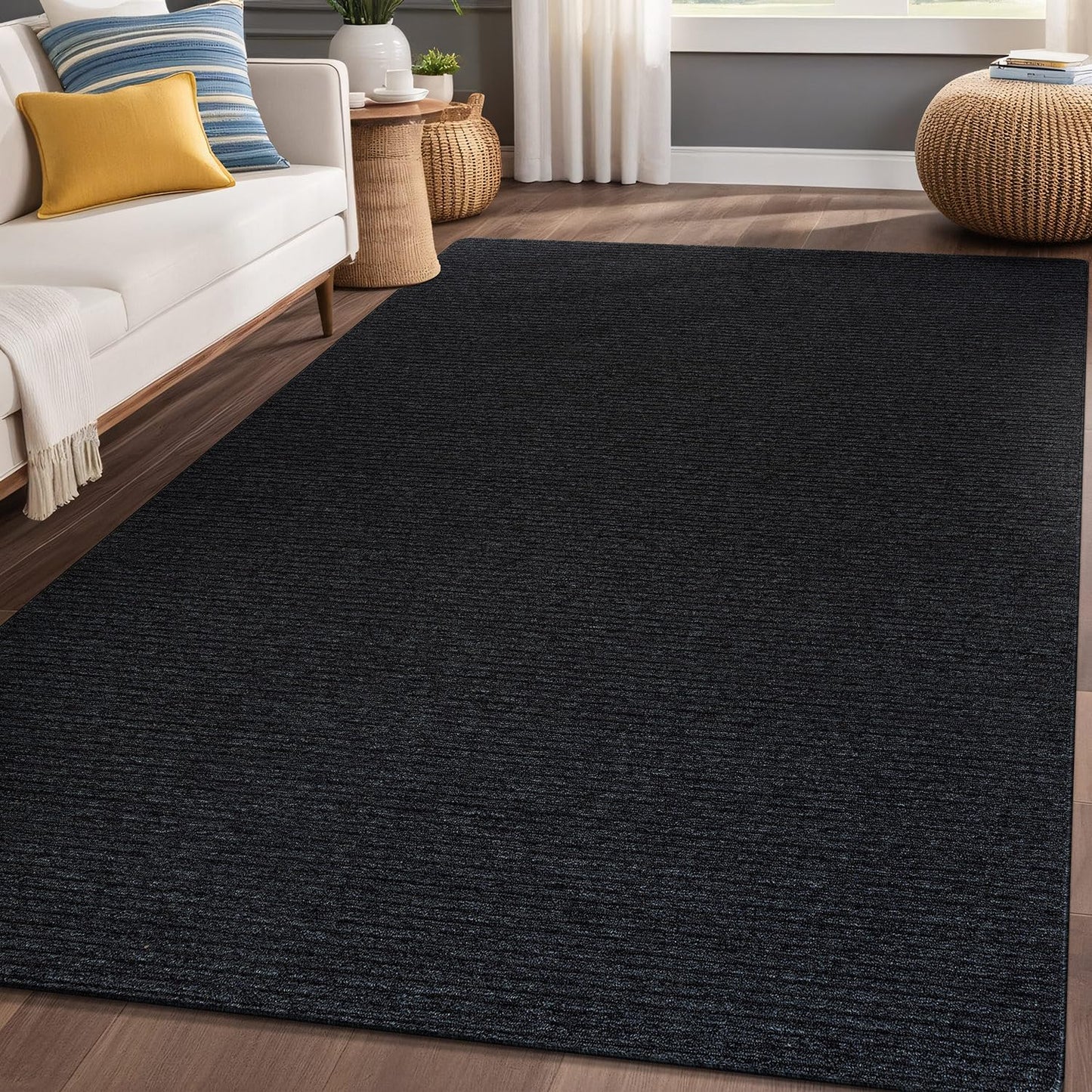 Luul Home Non Slip Dark Gray Solid Rubber Back Thin Rug for Living Room 4x6 Area Rugs for Kitchen, Rugs for Bedroom, Stain Resistant Easy Cleaning Non Shedding Carpet Dark Gray 4 x 6