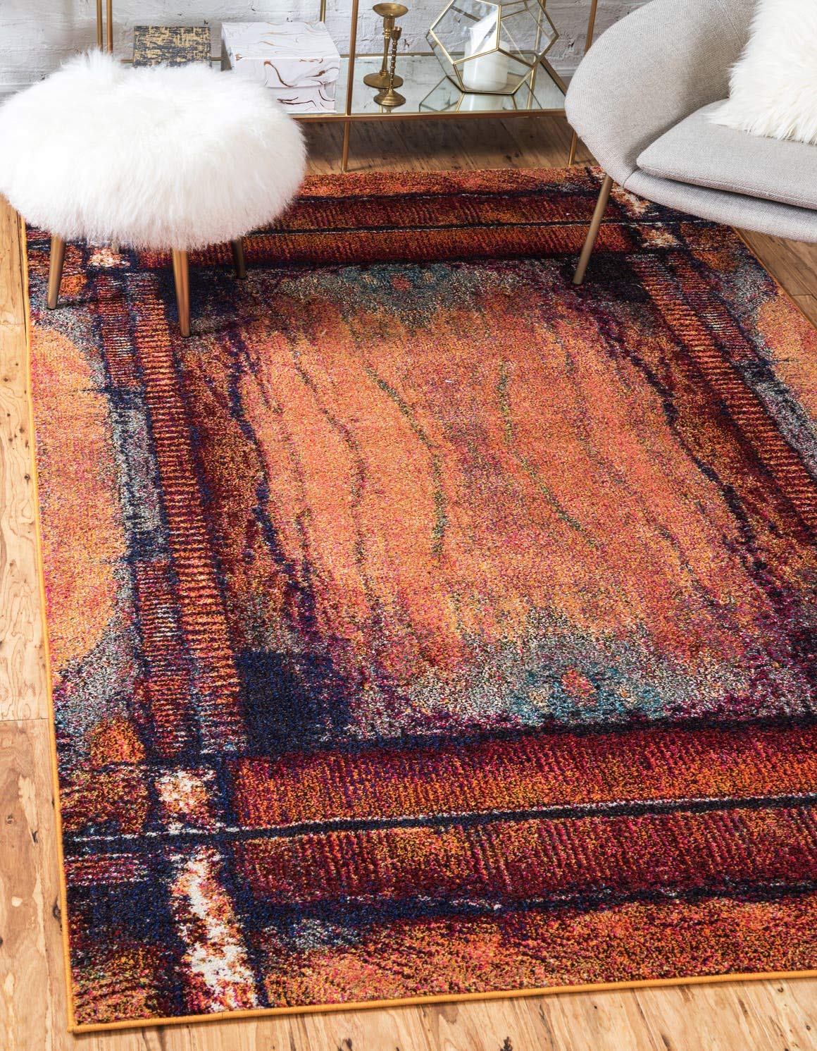 Unique Loom Estrella Collection Rustic, Distressed, Modern, Abstract Area Rug (3' 3 x 5' 3 Rectangular, Orange/Black)