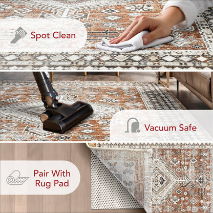 nuLOOM Fringed Performance Vanesa Rust/Ivory, 8' x 10'2", Oriental, Soft and Cozy, High Traffic, Stain Resistant, Easy Clean, Durable Area Rug for Bedroom, Living Room, Dining, Den, Entryway