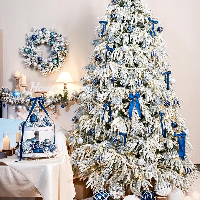 JORNOY Christmas Balls Ornaments, 30ct Shatterproof Xmas Tree Decorations, Hanging Bulbs Baubles Set with String for Holiday Home Party Decor, 2.36 inch/60mm, Navy Blue&Silver