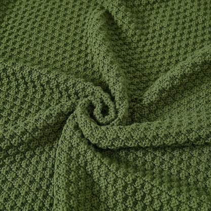 Longhui bedding Olive Green Knitted Throw Blanket for Couch, Soft, Cozy Machine Washable 100% Cotton Sofa Knit Blankets, Heavy 3.0lb Weight, 51 x 63 Inches, Green Color.