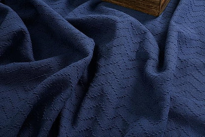 BELIZZI HOME 100% Cotton Bed Blanket, Breathable Thermal Blanket King Size, Soft Chevron 90''x102'', Perfect for Layering Any All Season, Navy Blue