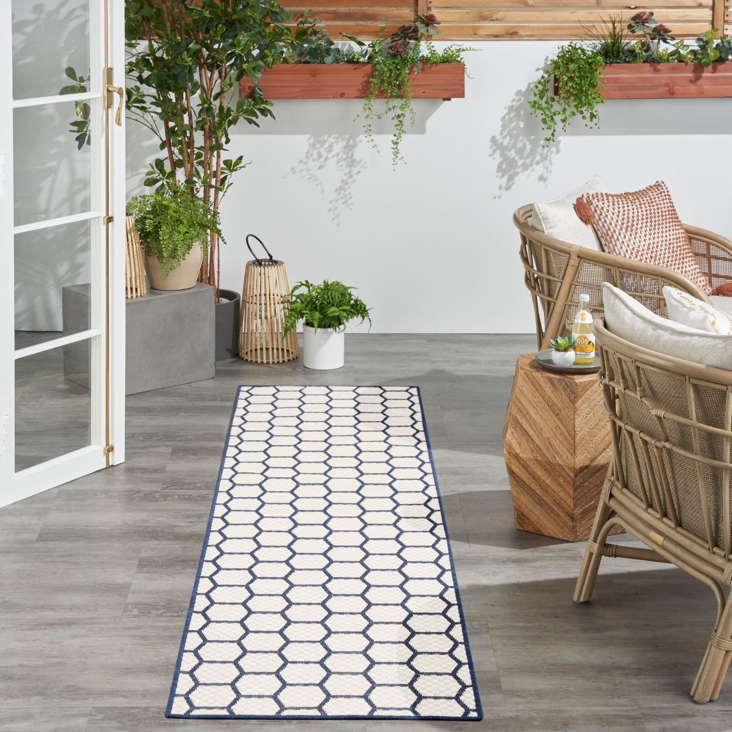 Nourison Home Reversible Indoor Outdoor Navy 2'2" x 8' Area Rug - Easy Clean, Non Shedding, Bed Room, Living Room, Dining Room, Kitchen (8' Runner)