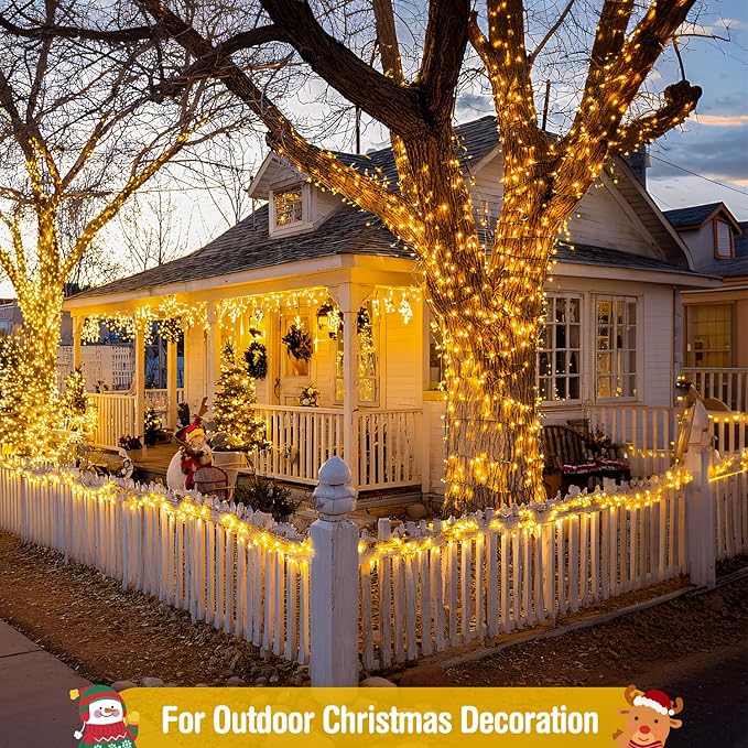 JMEXSUSS 400 LED Christmas Tree Lights with Remote, 132ft Warm White String Lights for Outside, 8 Modes Outdoor Indoor Twinkle Light for Christmas Tree Garden Porch Yard Holiday Decor