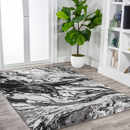 JONATHAN Y Swirl Marbled Black/Ivory Indoor Area Rug 4X6 ft, Abstract for Living Room, Bedroom, Kitchen, Office, Easy-Cleaning, High Traffic, Pet-Friendly, Non-Shedding SOR203E-4