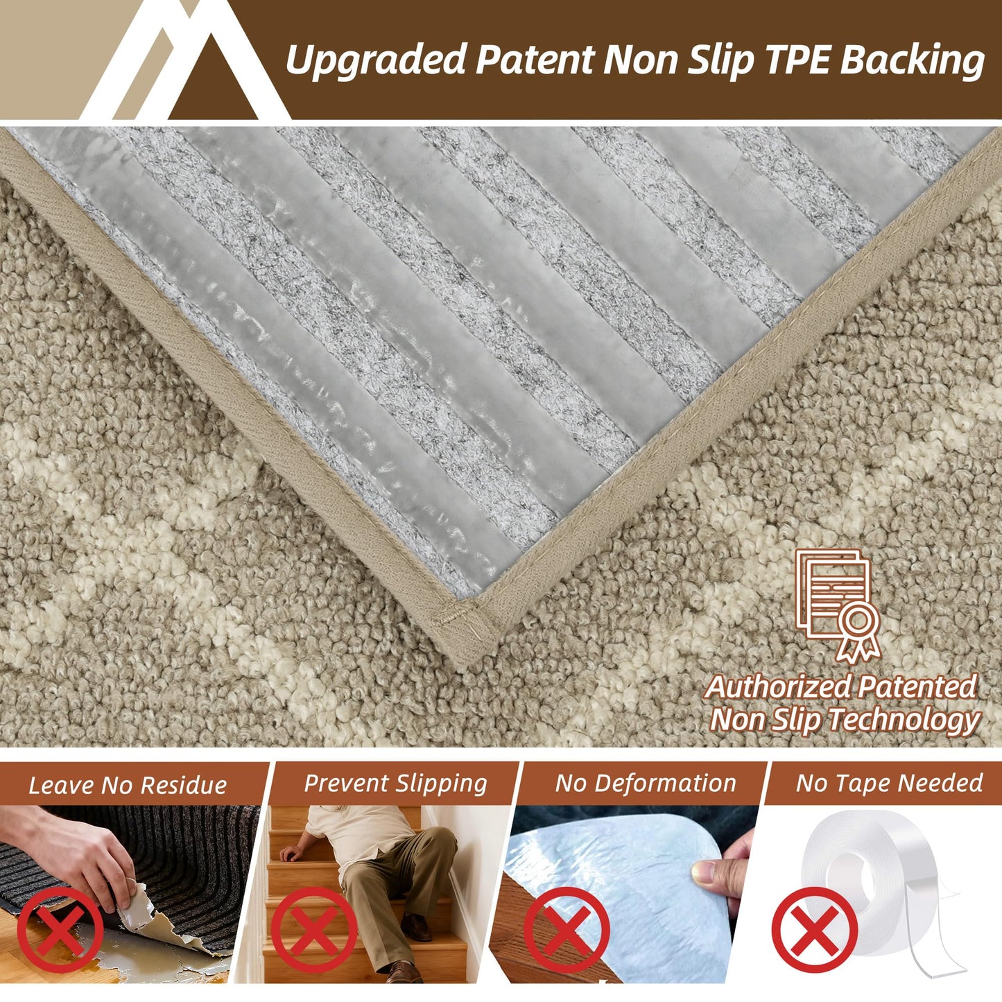 COSY HOMEER Stair Treads for Wooden Steps 9"x28", Non Slip Carpet Stair Treads, Peel and Stick Indoor Runners for Kids Elders and Dogs, 100% Polyester TPE Backing, 10pcs, Beige