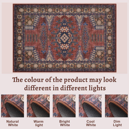 Tangsoo Washable Rug 4x6 Area Rug, Oriental Rug Indoor for Living Room, Non Slip Machine Washable Large Rugs, Soft Print Carpet for Bedroom Dining Room Dorm Office Rust/Tan