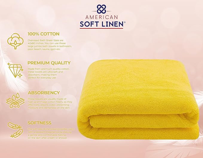 American Soft Linen 100% Cotton 600 GSM Turkish 40x80 Oversized Bath Towel Sheet