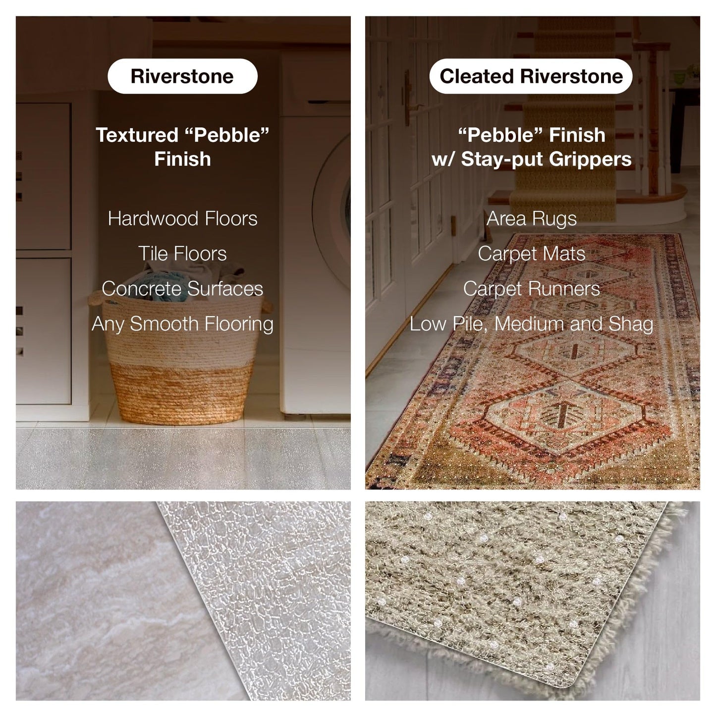 ExactMade - Clear Carpet Runner, USA Made, Safe, 24 x 36 Inch, 2mm Thick Cleated Vinyl, Clear Floor Runner Roll for Carpet Protection, Plastic Area Rug for Doorway Floor