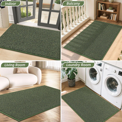 BEQHAUSE Dirt Trapper Door Mat 20" x 32", Non-Slip Washable Doormats Entrance Mat, Dirt Resistant and Absorbent Welcome Mat, Low Profile Floor Mats for Front Back Door and Entryway, Green