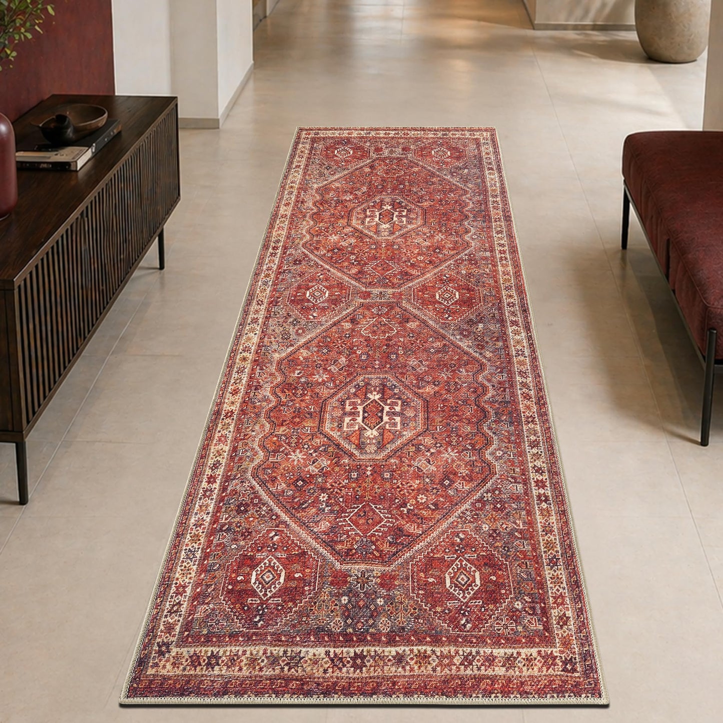 Keen Home Design 30"x84" Rug - Machine Washable Runner Rug with Non-Slip Backing, Ideal for Hallway, Entryway, Kitchen, Laundry Room - Vintage, Easy Clean, Durable, Low Pile Rug - (2'6" x 7')