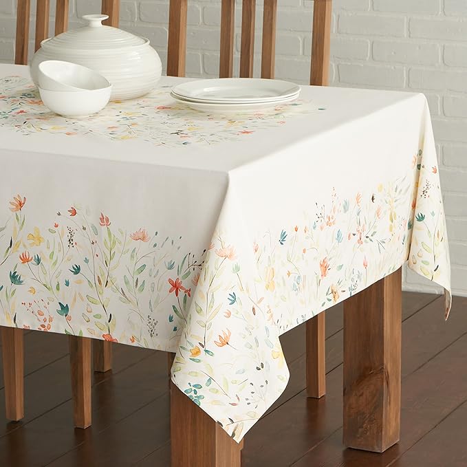 Maison d' Hermine Table Cloth Rectangle Table 100% Cotton 70 x 108 Inches Tablecloth Reusable Decorative Everyday Use for Dining Room, Farmhouse, Home, Party, Festive & Wedding Spring Summer - Colmar