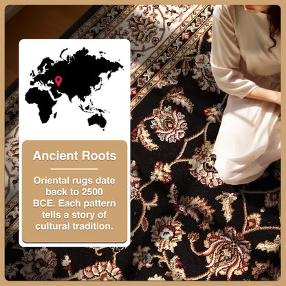 Well Woven Barclay Collection Sarouk Black 8x10 Area Rug - for Living Room, Bedroom, and Dining Room