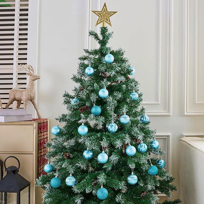 JOIEDOMI 24 Pcs Baby Blue Christmas Tree Ornaments Set, 2.36" Shatterproof Christmas Balls, Xmas Hanging Ornaments Decorations for Tree Wreath Garland Holiday Wedding Indoor Party Decor
