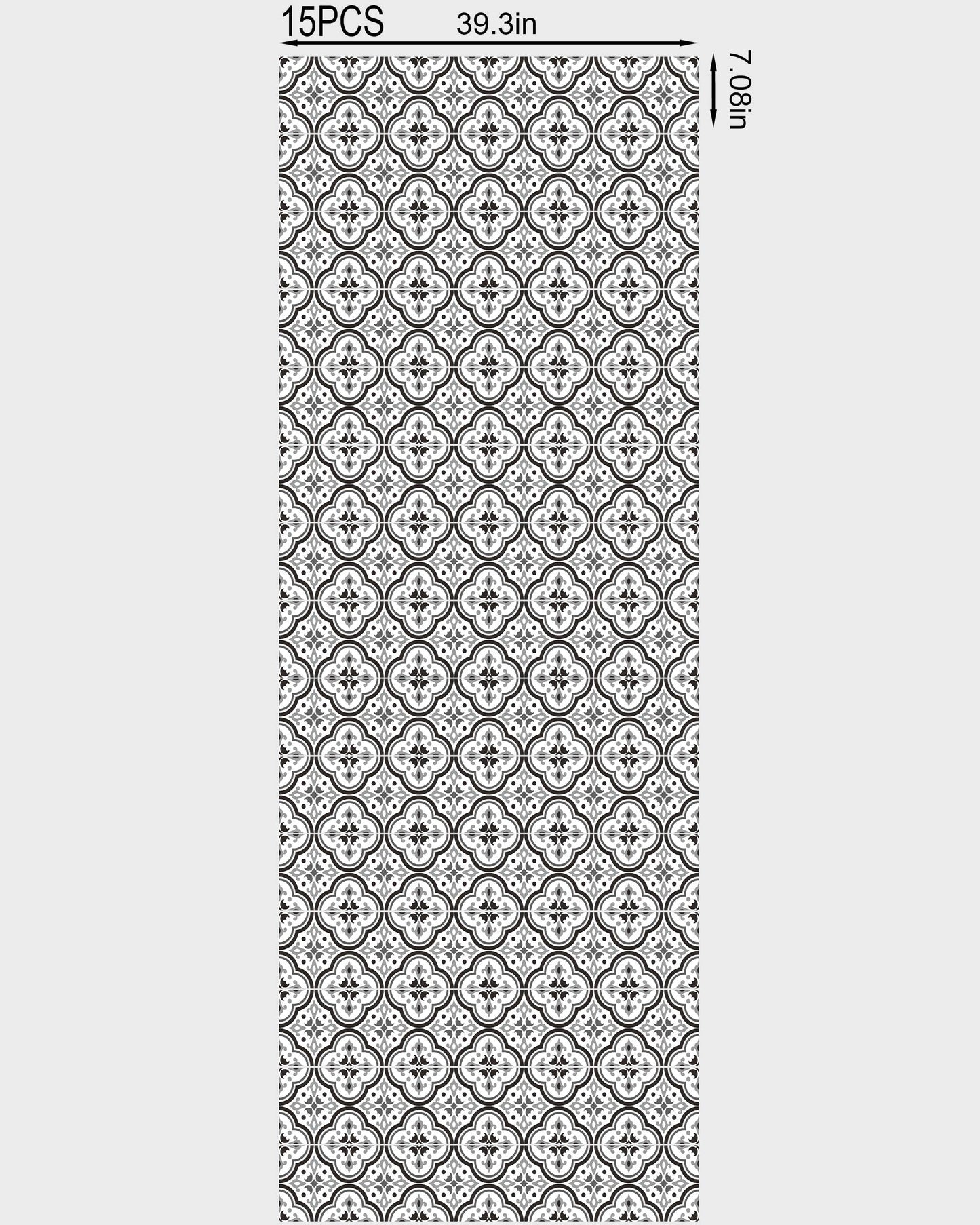 FLFK Black Patterns Stair Stickers - Set of 15, Peel and Stick Stair Riser Decals, 39.3"x7.08"