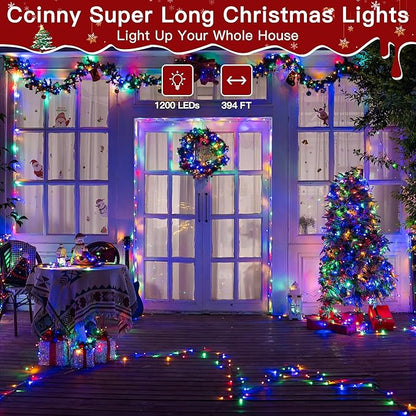 394FT 1200 LED Christmas Lights Outdoor, Christmas Tree Lights Plug in, 8 Modes Twinkle String Lights for Bedroom Wedding Party Holiday Xmas Home Decorations Multicolored
