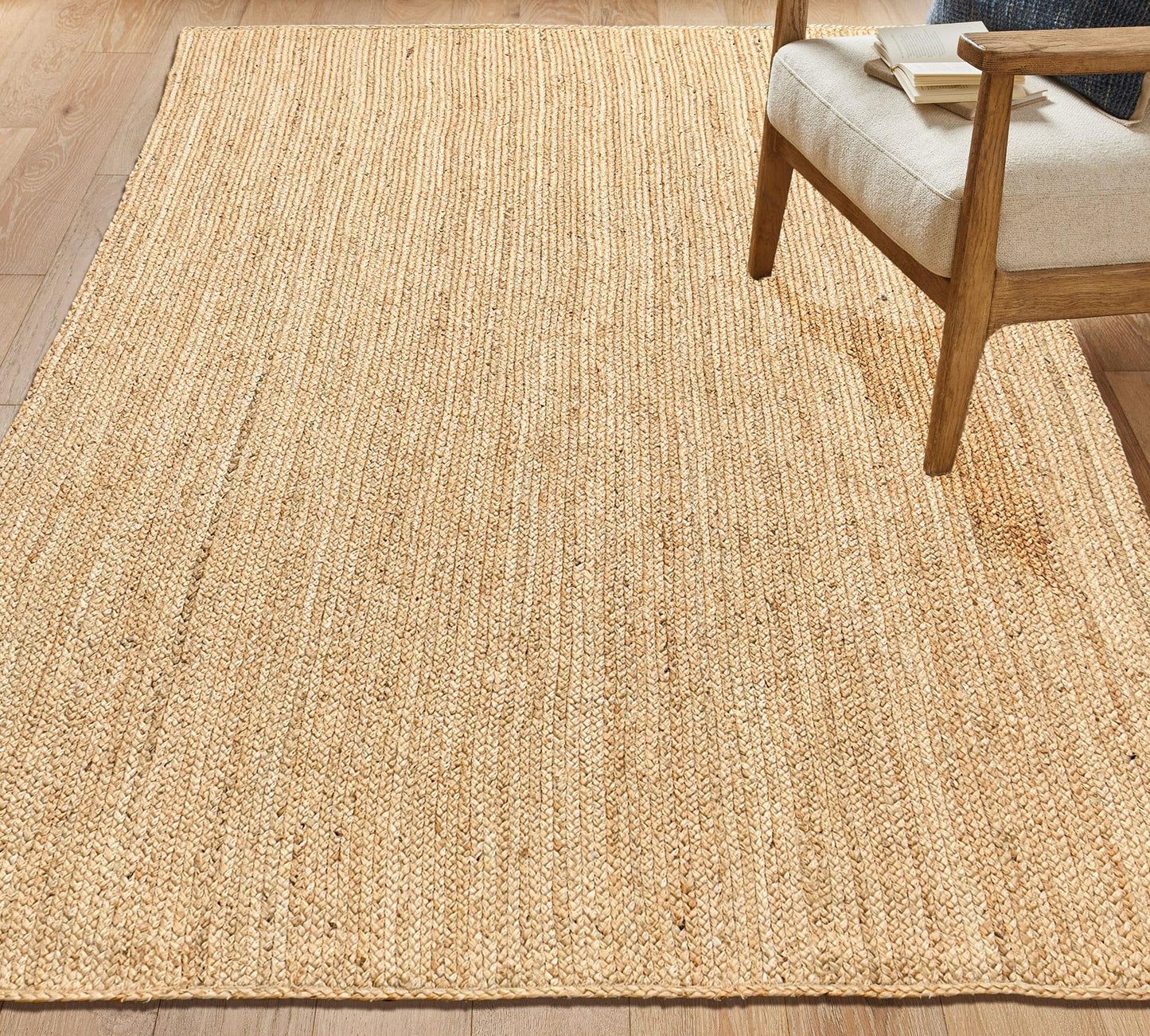 Chardin home Hand Woven Natural Jute Braided Area Rug – 6x9 Feet Rectangle | Vintage Boho Reversible Rug for Living Room, Bedroom, Dining Area, Entryway | Farmhouse Natural Fiber Floor Covering