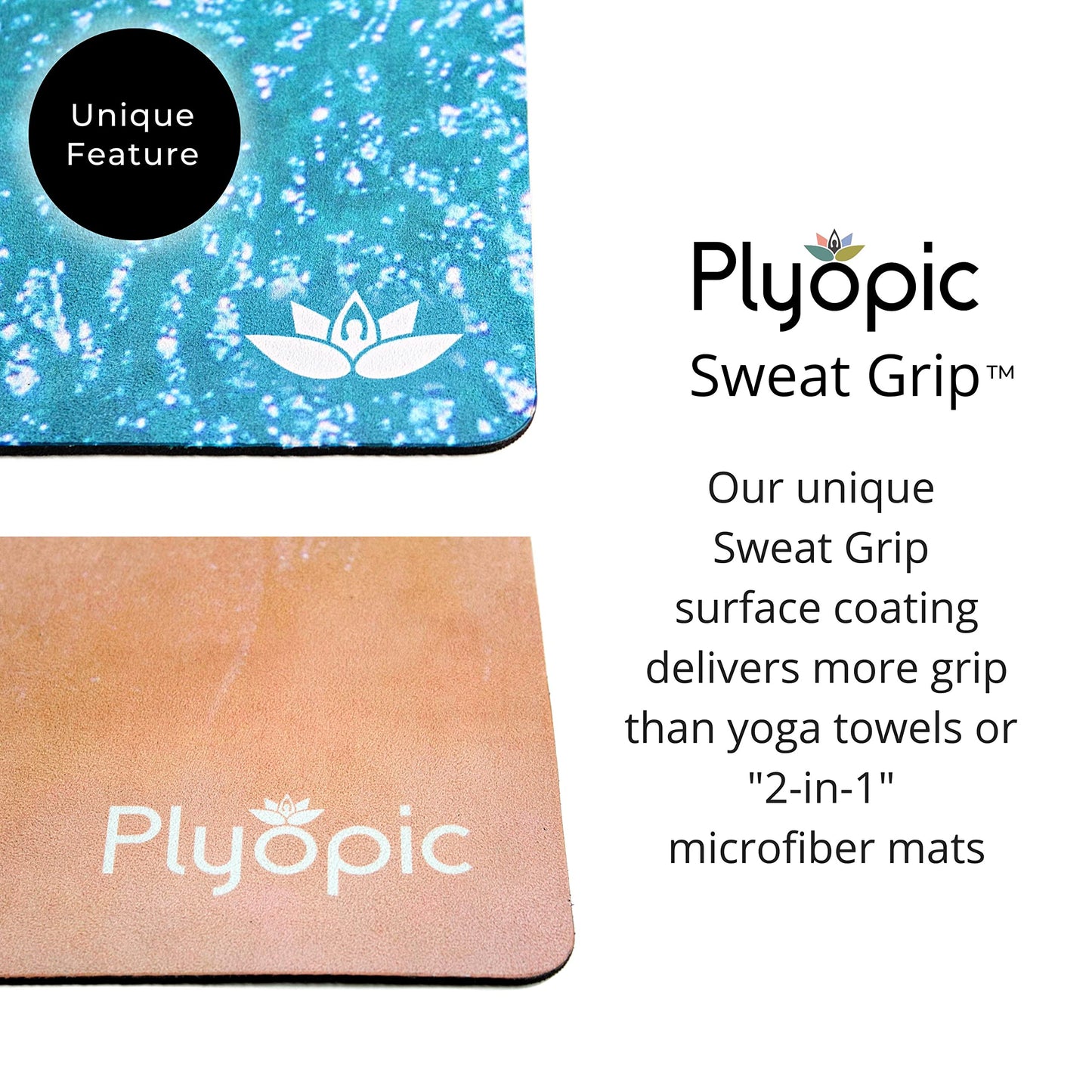 Plyopic. All In One Yoga Mat | Luxury Sweat-Grip Mat/Towel Combo | Ideal for Yoga, Hot Yoga, Bikram, Pilates, Workout & Exercise | Eco-Friendly Natural Rubber