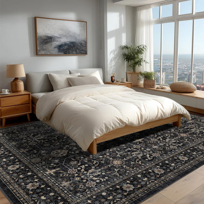 Ruaruarug Washable Area Rug 10x14 for Living Room, Bedroom, Ultra Soft Non Slip Stain & Fade Resistant, Pet & Kids Friendly, Suitable for High Traffic Areas Easy to Clean for Kitchen, Black Grey