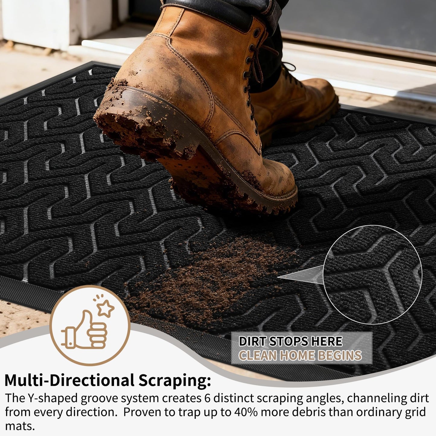 Yimobra Front Door Mat Outside Entrance 29.5x17, Waterproof Heavy Duty Outdoor Mats for Front Door, Non Slip Rubber Entry Mat for Garage Patio Indoor, Black