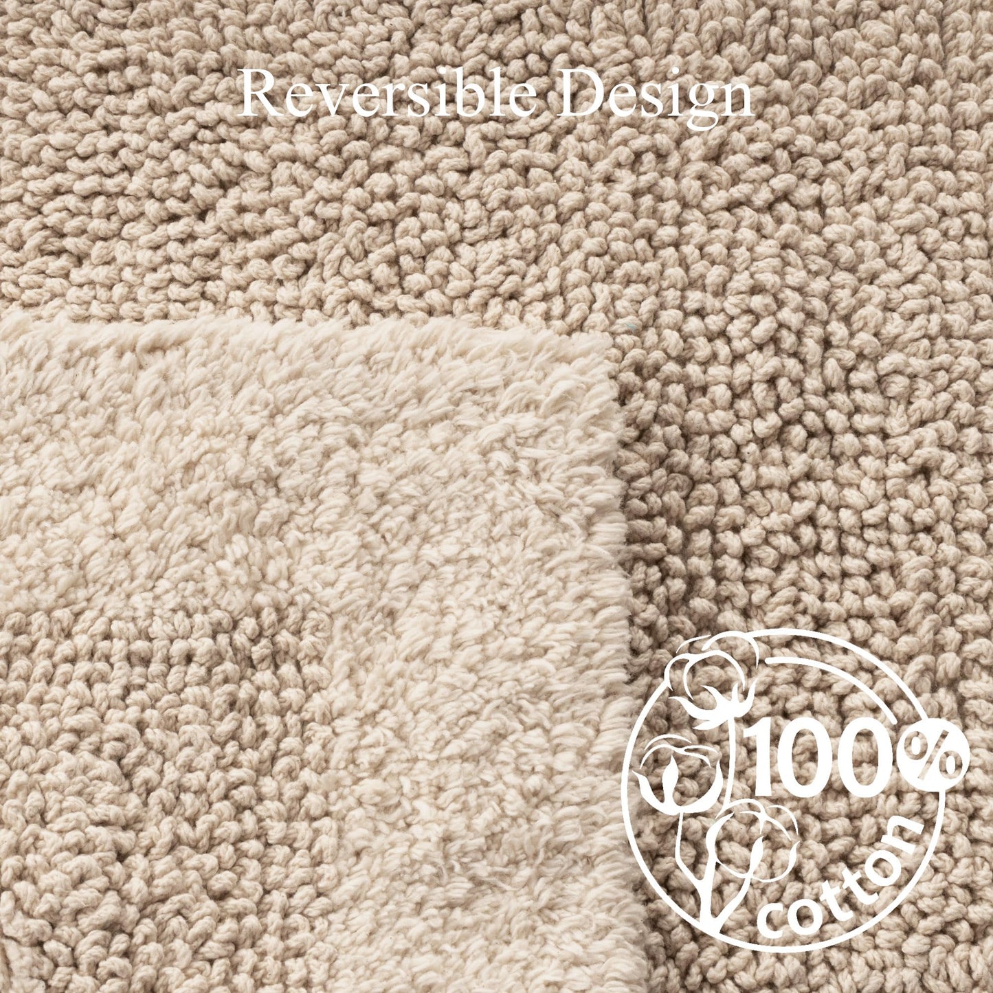 Barossa Design Reversible Cotton Bathroom Runner Rug - 22 x 60 Inch Long Bath Mat Washable & Soft Absorbent, Large Bath Rug for Bathroom Floor, Double Sink Vanity - Beige, 22x60 XL