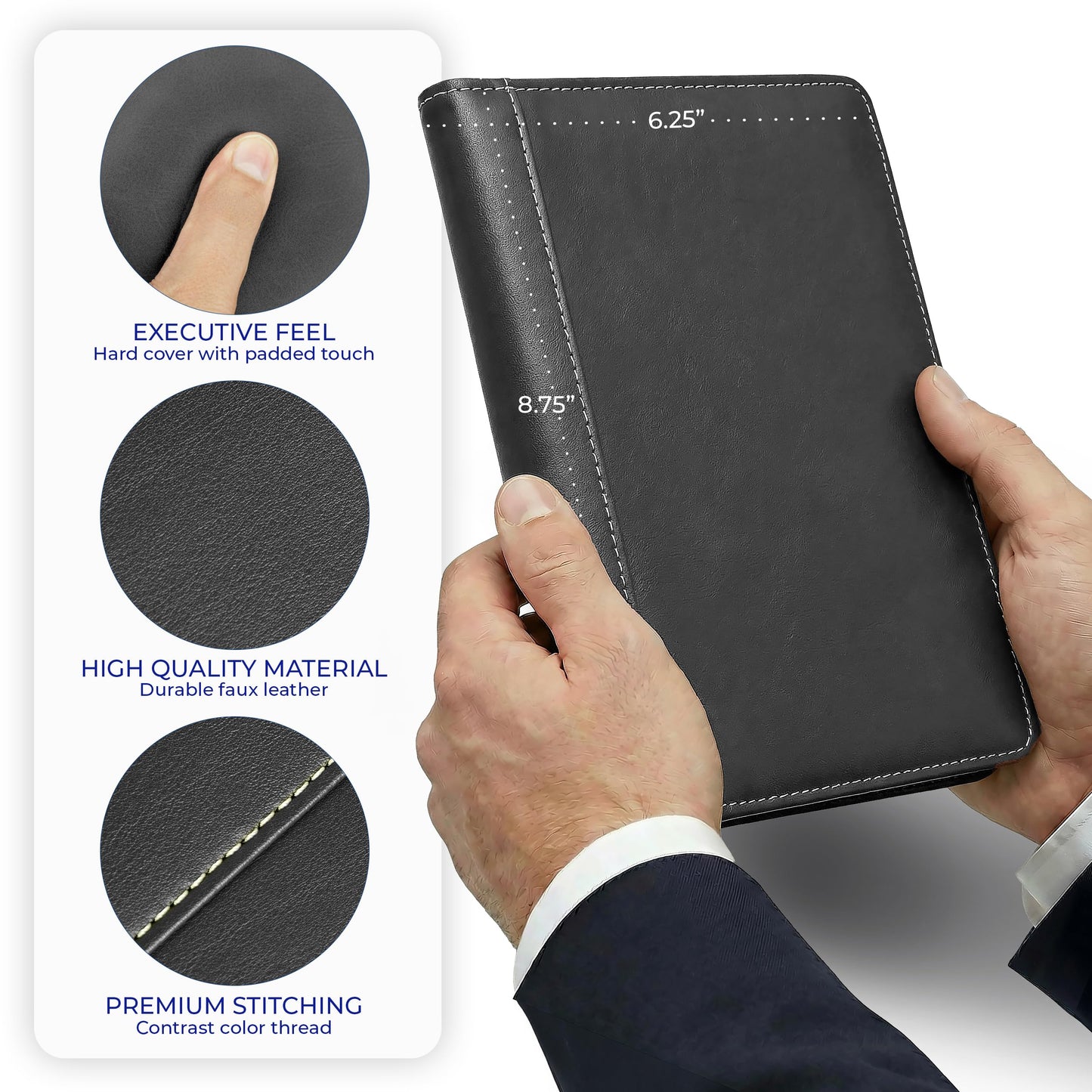 Samsill Contrast Stitch Faux-Leather Portfolio, Mini Size Business Interview Professional Padfolio, Includes 5 x 8 Inch Writing Pad, Black