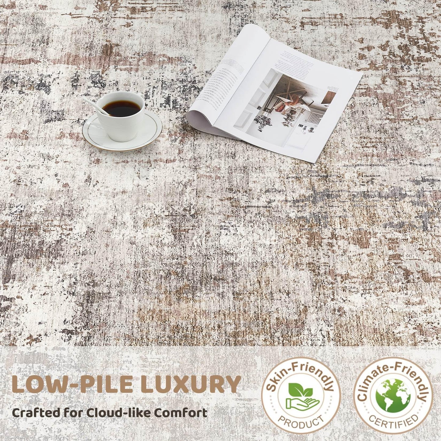 UERMEI Square Area Rugs : Washable 5x5 Neutral Modern Abstract Carpet for Living Room Bedroom - Soft Floor Mat with Non Slip Backing for Kitchen Nursery Dorms Farmhouse Home Decor - Brown/Grey/Red
