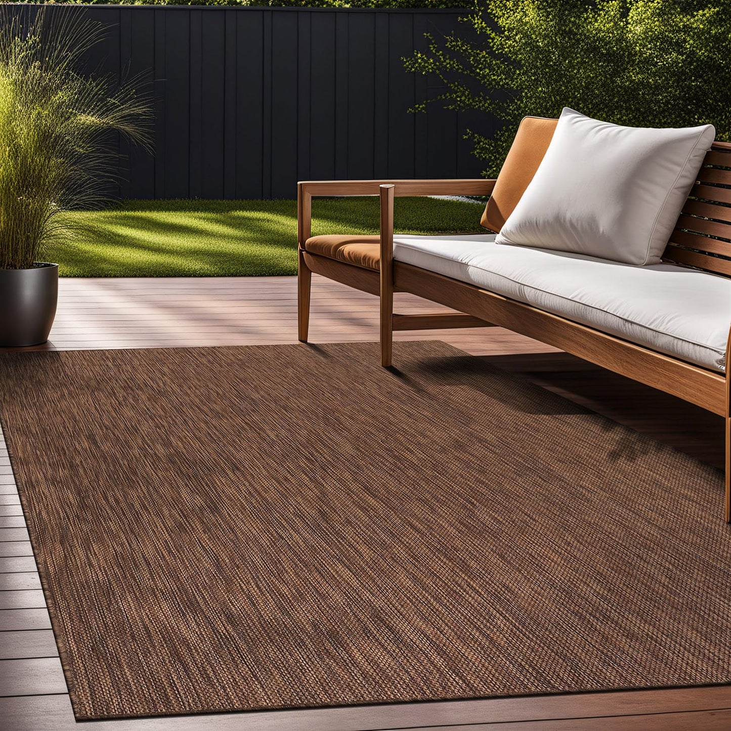 Beverly Rug Indoor Outdoor Rug 5x7, Washable Outside Carpet for Patio, Deck, Porch, Solid Modern Area Rug, Water Resistant, Gold Brown