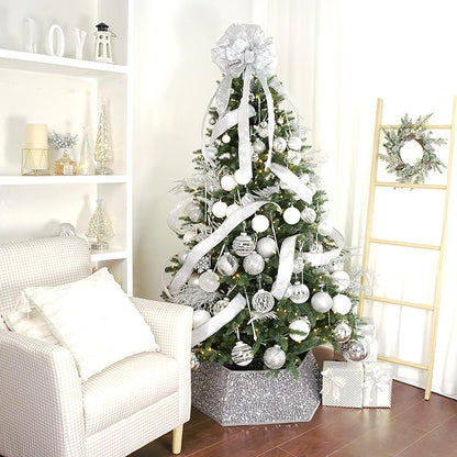 XmasExp 32ct Christmas Ball Ornaments Set -Silver Clear Plastic Shatterproof Xmas Tree Ball Decorations Hanging Baubles for Holiday Decor