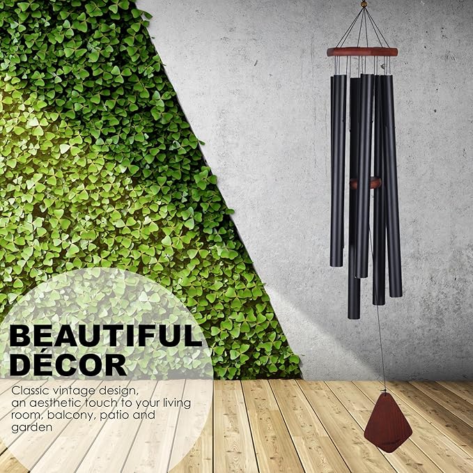 Vanquer Large Wind Chimes for Outside Deep Tone - 46'' Wind Chimes Outdoor Clearance, Windchimes Outdoors, Memorial, Sympathy Gift, Patio, Home Décor, Vintage Black (46" Ash Wood)