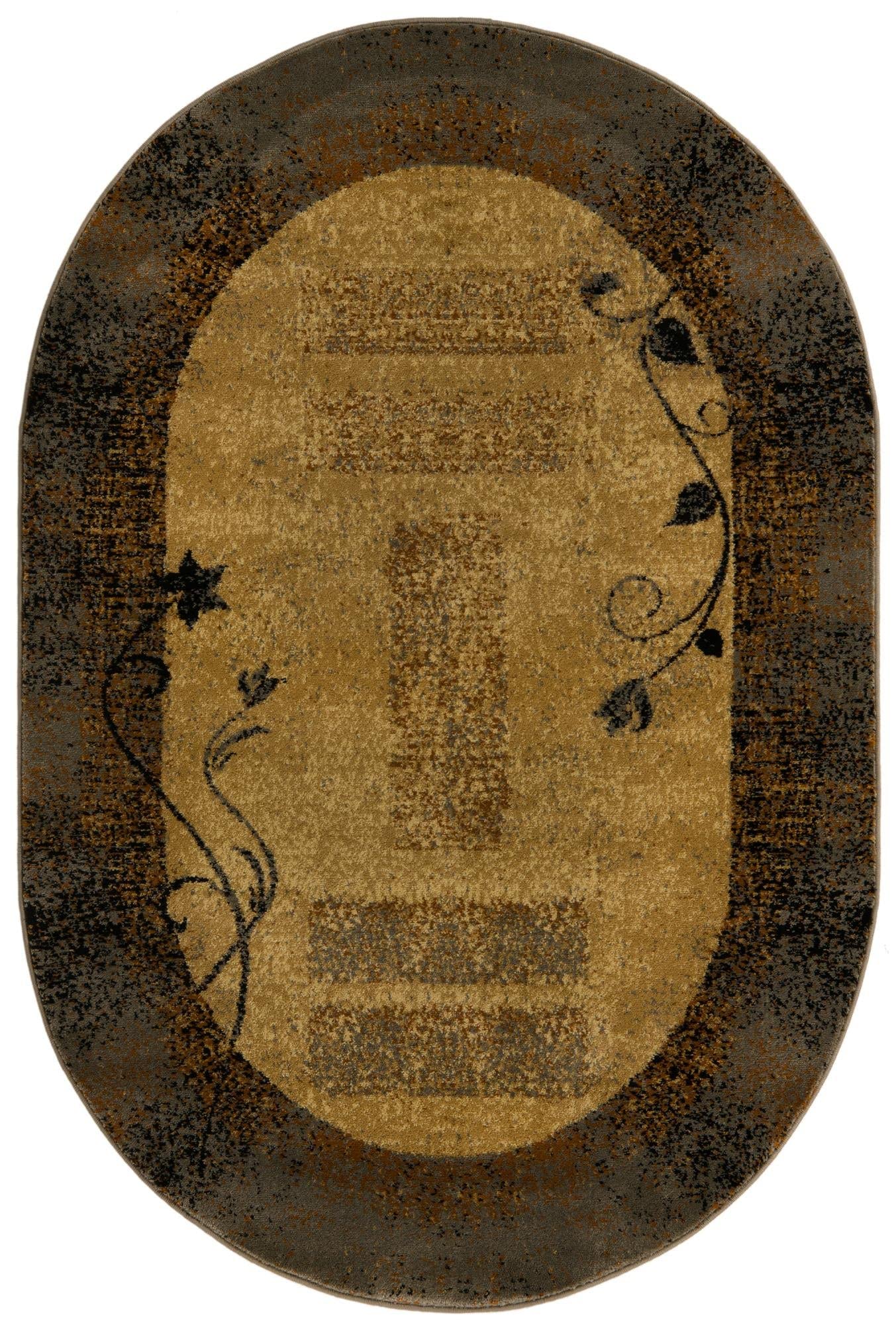 Unique Loom Barista Collection Area Rug - Excelsa (4' 1" x 6' 1" Oval, Beige/Brown)