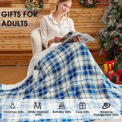 Heated Electric Blanket Full Size,72X84 Heating Blanket with 10 Heats Levels&8 Hours Auto Off&Timer,Green Plaid Soft Cozy Sherpa Blankets Warmer Gifts for Grandma Women Adult,Fast Heating Washable
