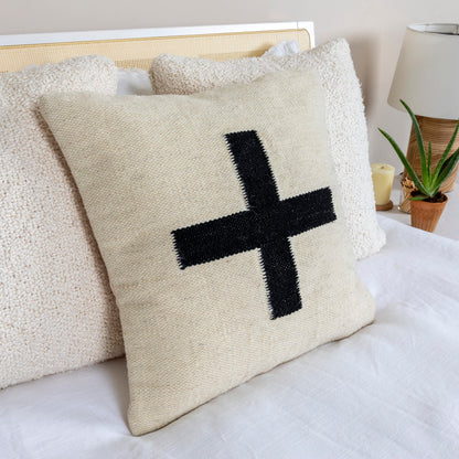 Creative Co-Op Swiss Cross Cotton Wool Throw Natural Pillow, std, Cream and Black