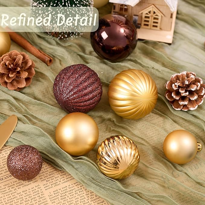 50ct Christmas Balls Ornaments for Xmas Tree, Bronze Copper Gold Shatterproof Christmas Tree Decorations Hanging Ball for Holiday Party Decor(1.57"-2.36")
