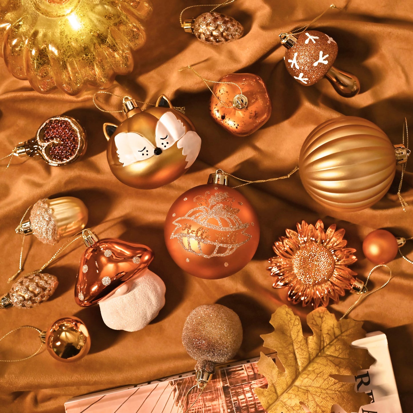 Valery Madelyn Fall Tree Ornaments for Home, 50ct Shatterproof Fall Tree Decorations Orange Hanging Ball Gnome Decor for Harvest Thanksgiving Autumn