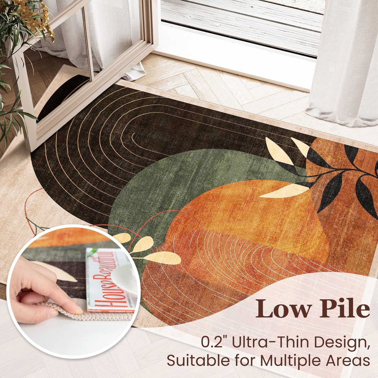 MUJOO 3x5 Washable Rugs Boho Area Rug Low Pile Non Slip Mid Century Modern