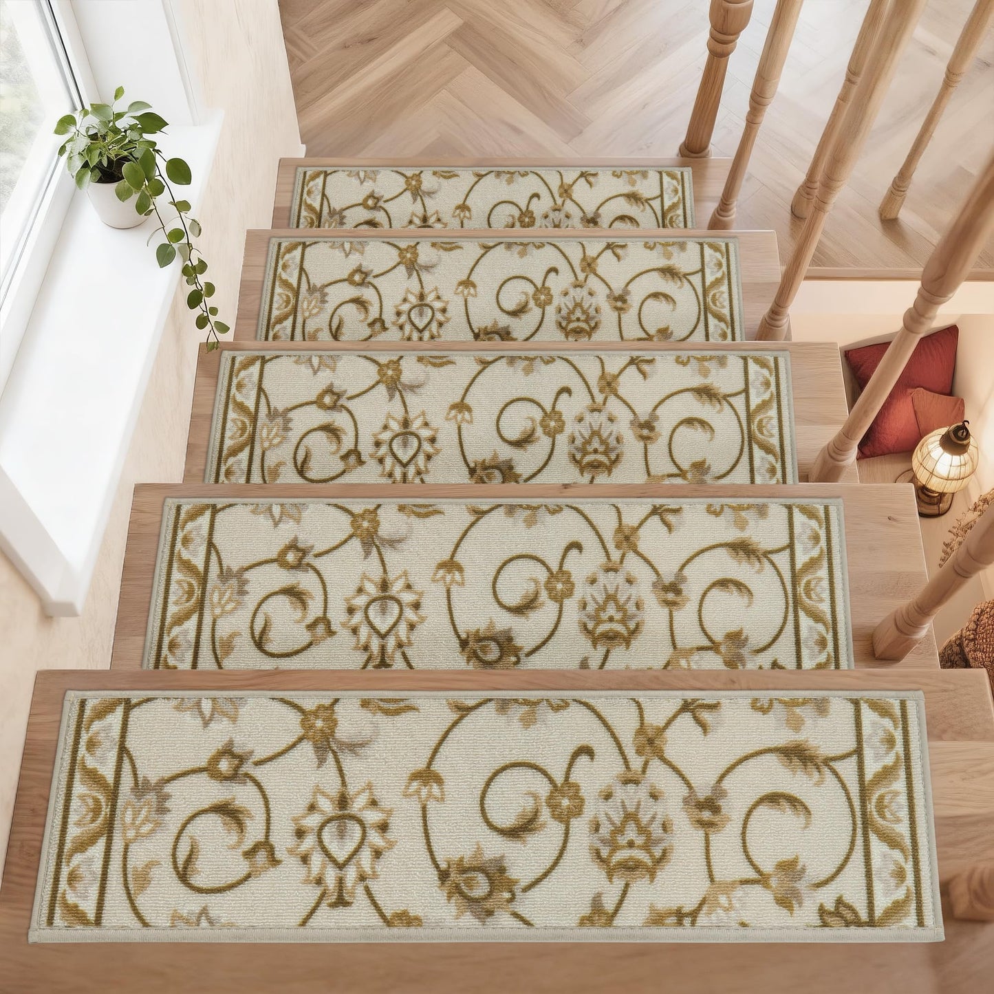 COSY HOMEER-Stair-Treads-for-Wooden-Steps Washable Indoor Stair Treads Non Slip 8" X 30" Soft Stair Carpet Treads Reusable Peel and Stick Stair Runner Rug for Kids, Elders and Pets 15pcs