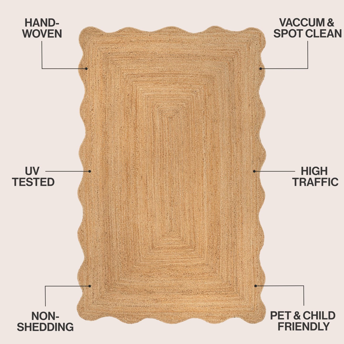 JONATHAN Y Seaside Cottage Scallop Edge Jute Natural Indoor Area Rug, 4x6, Farmhouse, Rustic, Cottage, Easy-Cleaning for Living Room, Bedroom, Kitchen, Non-Shedding (RNF201A-4)