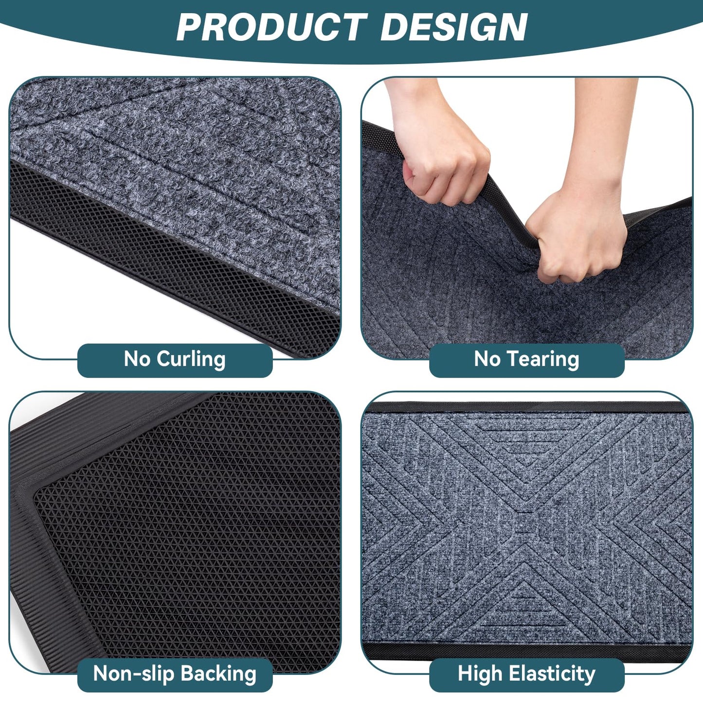 UKISS All-Season Front Door Mat Outside Entrance, Absorbent, Heavy-Duty Low-Profile Non-Slip Doormat Indoor Outdoor, Stain and Fade Resistant Washable Rubber Mat for Entryway,30''x17.5'', Grey