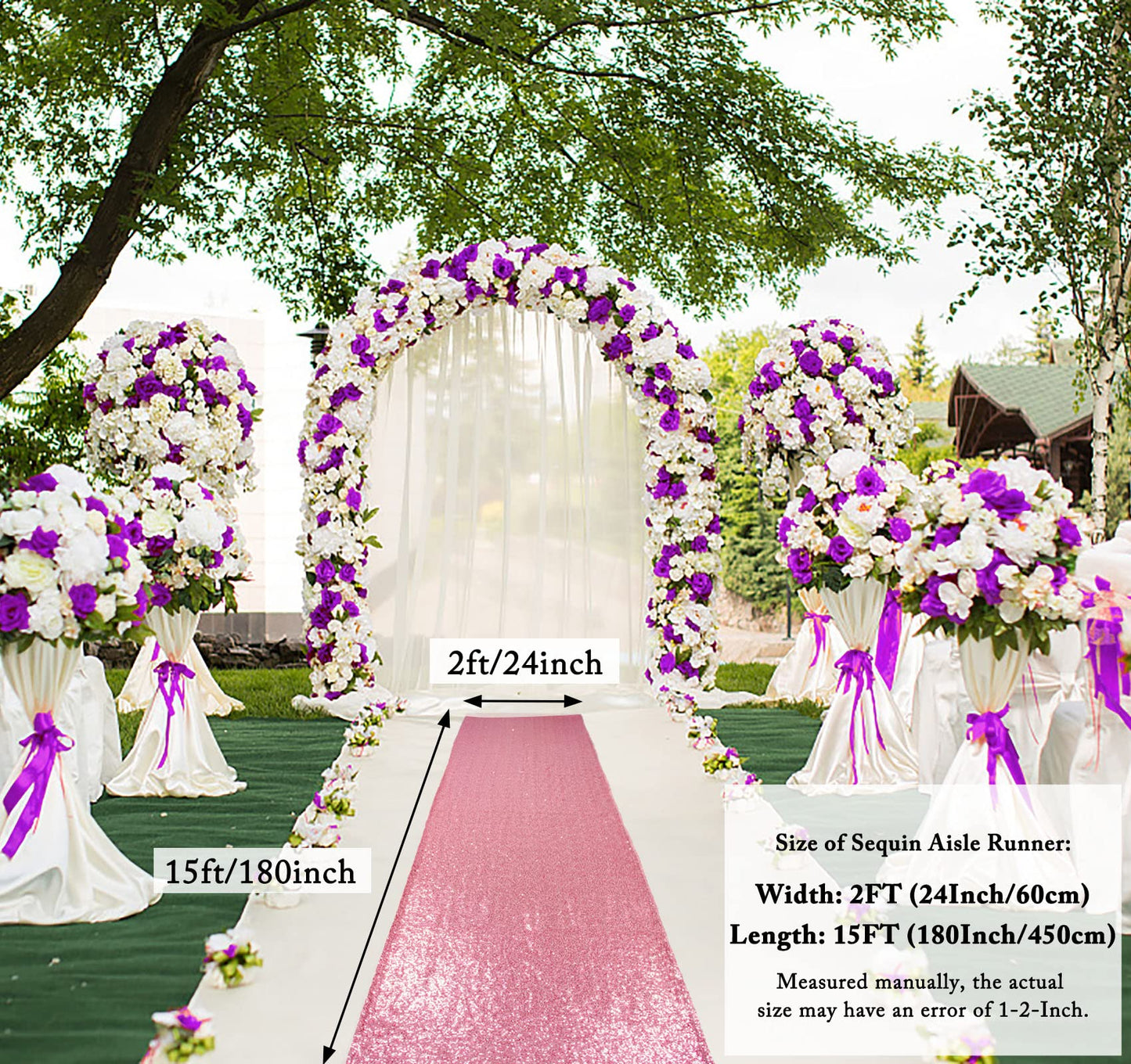 ShiDianYi Sequin Aisle Runner for Wedding Ceremony 2FTx15FT Fuchsia Pink Aisle Runners for Weddings Outside Glitter Runner Rug Rose Pink Sequin Fabric Carpet Runner for Party Prom Graduation
