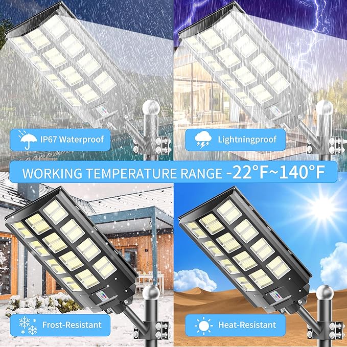 8000W Solar Street Light Outdoor Waterproof IP67 240000 Lumens, Solar Parking Lot Lights Dusk to Dawn Metion Sensor Solar Power Street Light Outside 4-Pack