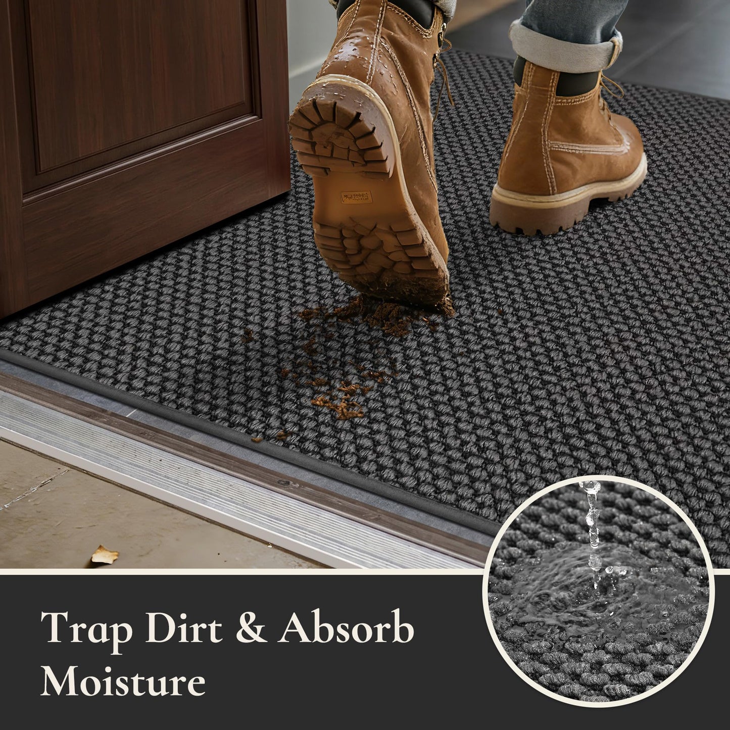 MatMaven Dirt Trapper Door Mat 20"x 32",Non Slip Washable Doormat,Stain Resist and Absorbent Welcome Mat,Dog Door Mats,Low Profile Entrance Floor Mats for Front Back Door,Dark Grey