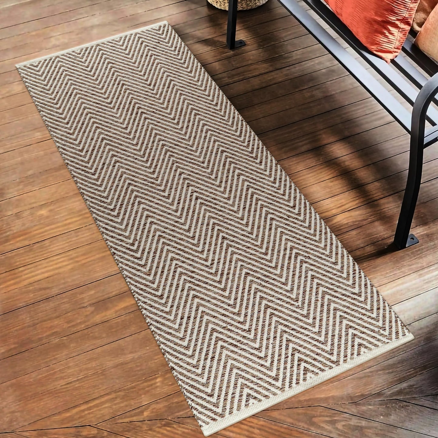 Cotton Chevron Hand Woven Area Runner Rug 2x6 Feet - Beige, Farmhouse Decorative Floor Runners Ideal for Hallways, Kitchen, Bedroom | Linen Nursery Neutral Geomatric Reversible Living Space Patio Mats