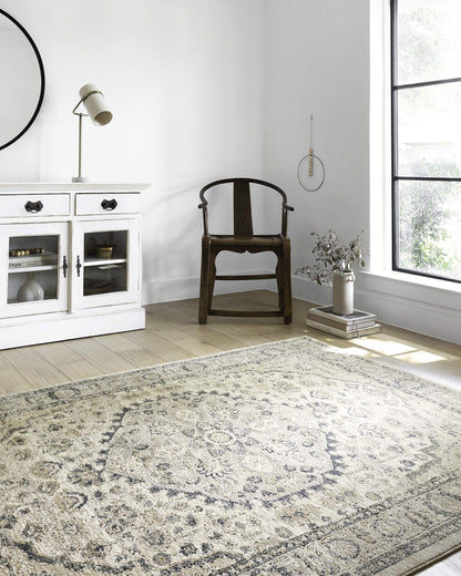Loloi II Teagan Collection TEA-01 Natural/Lt. Grey 6'-7" x 9'-2", .25" Thick, Area Rug, Soft, Durable, Neutral, Woven, Low Pile, Non-Shedding, Easy Clean, Living Room Rug