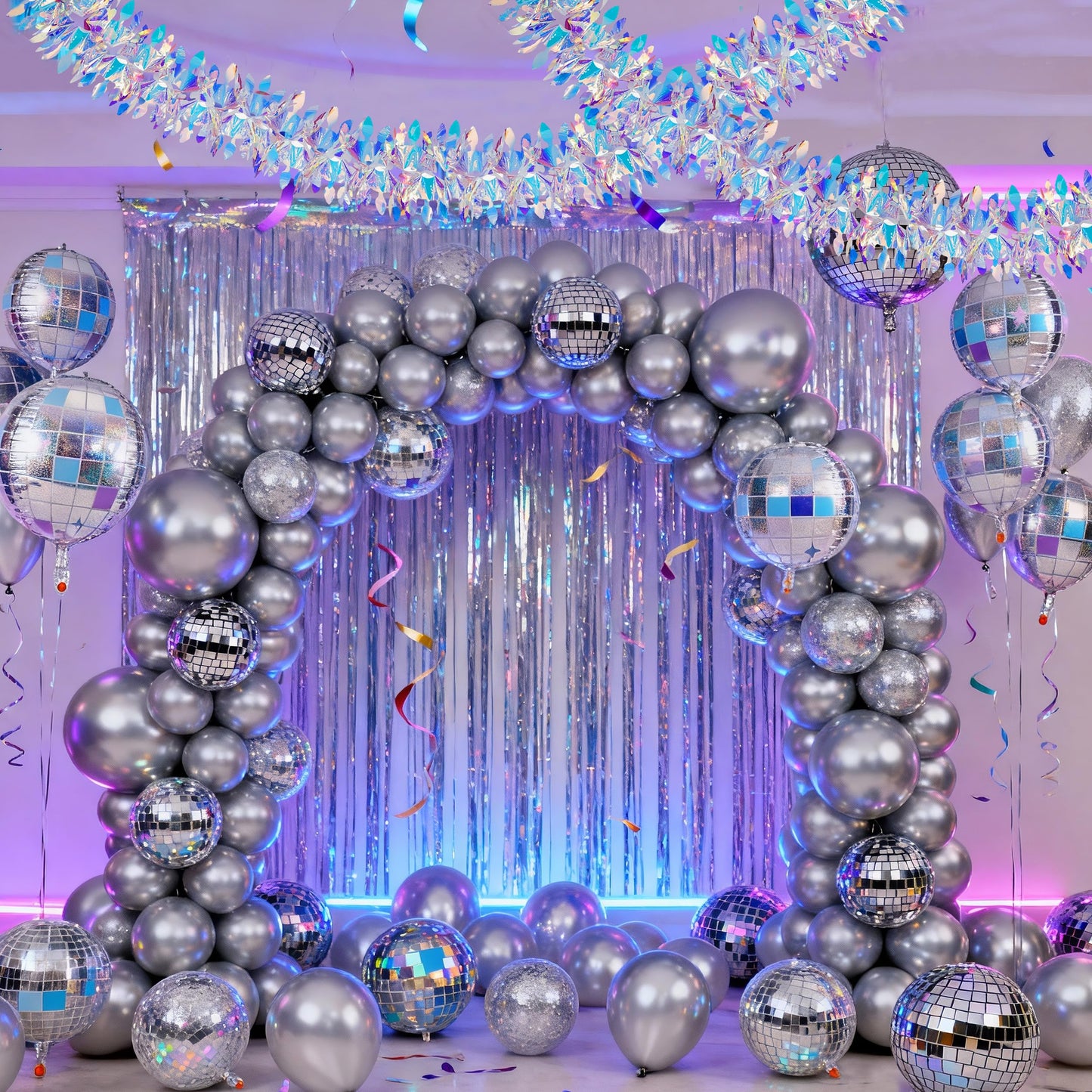 BTSD-home 2 Pack Iridescent Party Decoration Hanging Tinsel Garland Shiny Metallic Foil Reusable Fold-Flat Frozen Themed Party Supplies for Classrooms Bedrooms Pools Windows and Christmas Trees