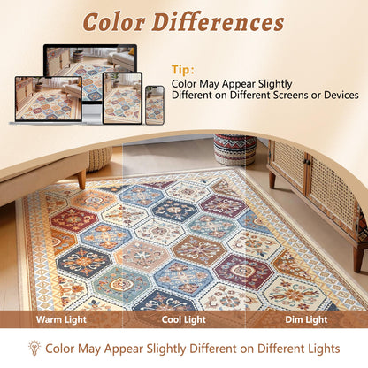TTelephant 4x6 Area Rug, Soft Non-Slip Boho Moroccan Rug, Low-Pile Printed Indoor Washable Area Rugs for Living Room, Bedroom Bedside, Entryway, Kitchen - Multi