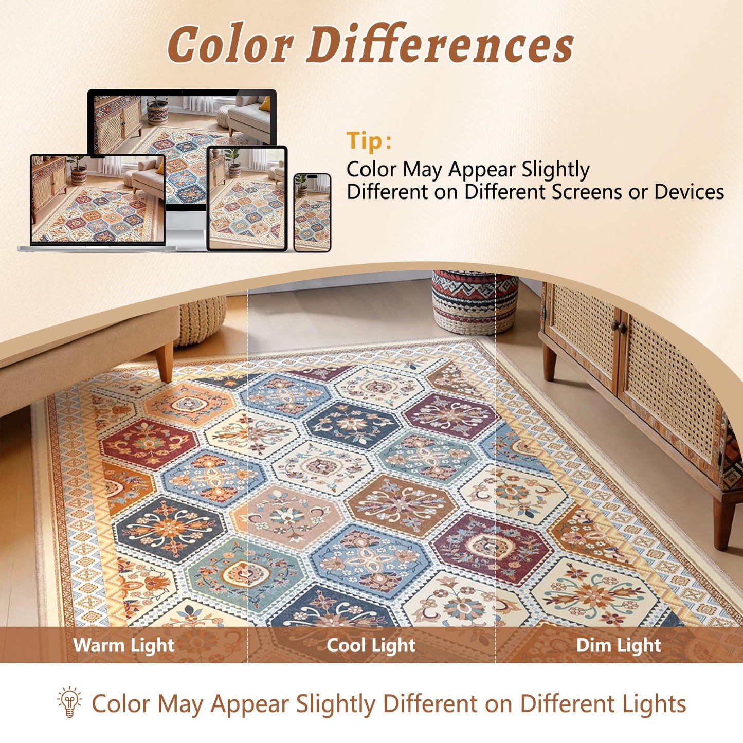 TTelephant 2x3 Washable Entryway Rugs, Soft Non-Slip Boho Moroccan Rug, Low-Pile Printed Indoor Throw Rugs for Entrance, Kitchen, Bedroom Bedside- Multi