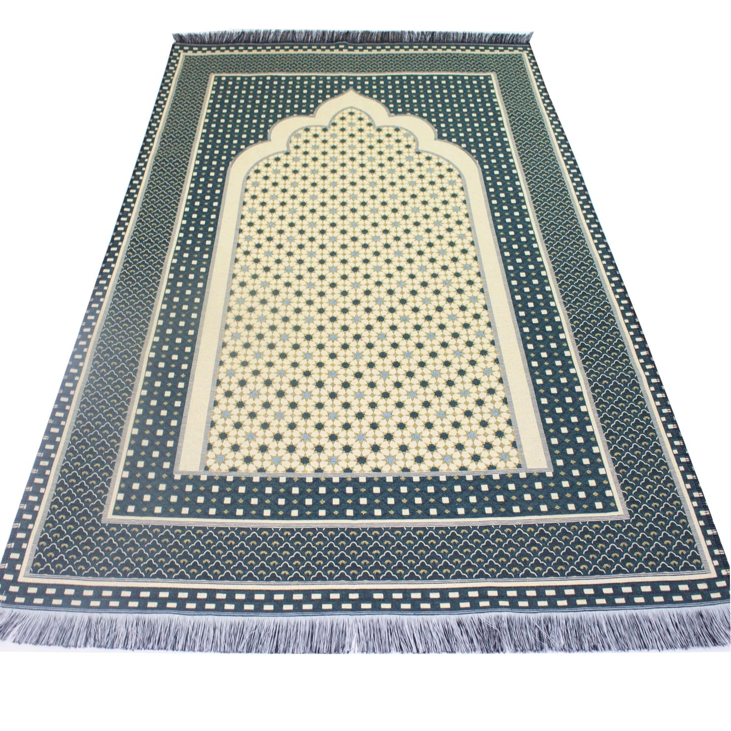 Modefa Turkish Islamic Prayer Mat Janamaz Sajjadah | Thin Woven Cotton Praying Rug Ramadan Eid Gift | Traditional Muslim Sejada for Men Women - Hira Diamond (Dark Green)
