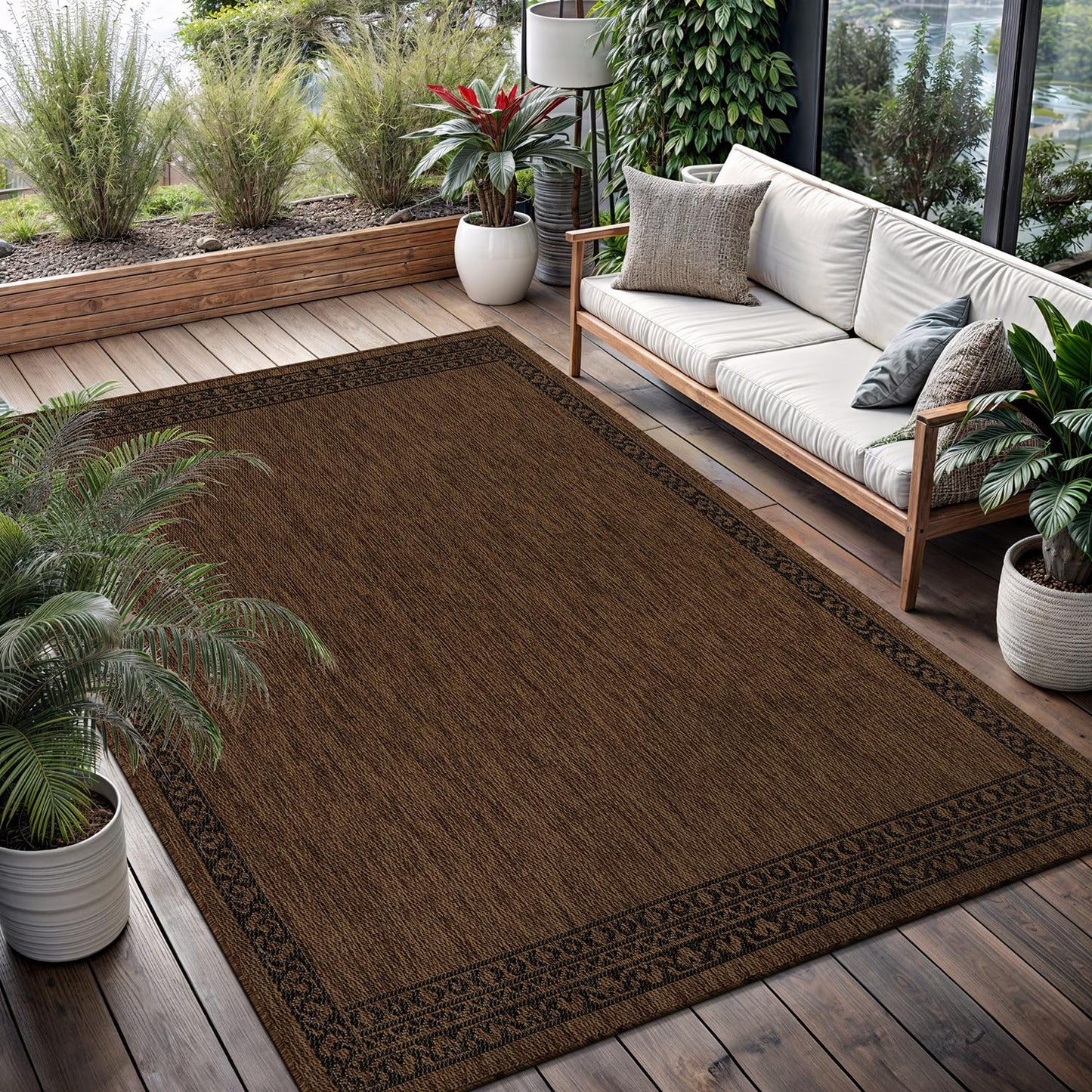 Washable Outdoor Rug 8x10 Modern Area Rugs Outdoor Carpets Bordered Pattern Non Shedding Waterproof Easy Clean Patio Deck Porch Living Room Bedroom Garden RV (8 X 10 Gold)